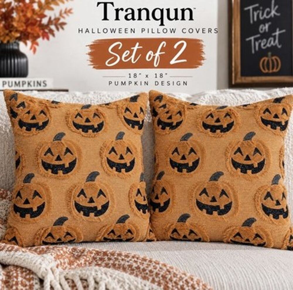Set Of 2 Jack O Latern / Pumpkin Halloween Pillow Covers 18X18